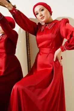 Alternative view of Beaded Satin Evening Dress Red