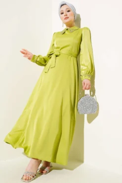 Beaded Satin Evening Dress
