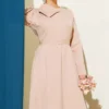 Detailed Neck Piece Evening Dress Beige all'ingrosso dress view 2 - Hicabistan fabbrica Turchia