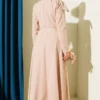 Detailed Neck Piece Evening Dress Beige all'ingrosso dress view 3 - Hicabistan fabbrica Turchia