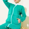 Zip-Up Two-Piece Set with Ribbed Collar Green بالجملة clothing set view 2 - Hicabistan مصنع تركيا