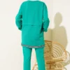 Zip-Up Two-Piece Set with Ribbed Collar Green بالجملة clothing set view 3 - Hicabistan مصنع تركيا