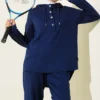 Hooded Snap Collar Two-Piece Set Navy Blue wholesale clothing set view 2 - Hicabistan Turkey factory