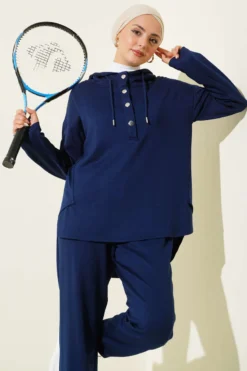 Alternative view of Hooded Snap Collar Two-Piece Set Navy Blue