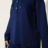 Hooded Snap Collar Two-Piece Set Navy Blue wholesale clothing set view 4 - Hicabistan Turkey factory