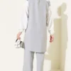 Stone-Embellished Collar Shirt and Trousers Set Grey wholesale clothing set view 3 - Hicabistan Turkey factory