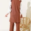 Stone-Embellished Collar Shirt and Trousers Set Brown wholesale clothing set view 3 - Hicabistan Turkey factory