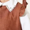 Stone-Embellished Collar Shirt and Trousers Set Brown wholesale clothing set view 4 - Hicabistan Turkey factory