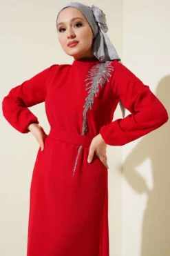 Alternative view of Stone-Embellished Belted Dress Red