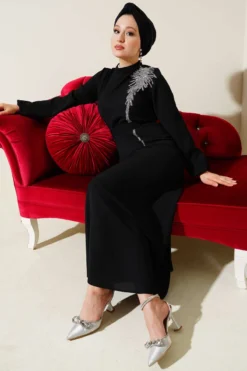 Alternative view of Stone-Embellished Belted Dress Black