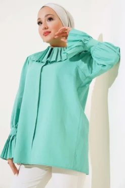 Pleated Collar and Cuff Shirt