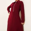 Collar Half-Zip Loa Dress Burgundy Großhandel dress view 2 - Hicabistan Türkei Fabrik