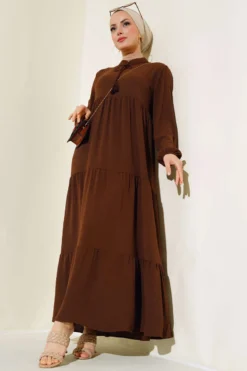 Alternative view of Laced Neck Tiered Dress Brown