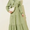 Tie-Neck Half-Button Dress