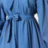 Tie-Neck Half-Button Dress Blue all'ingrosso dress view 4 - Hicabistan fabbrica Turchia