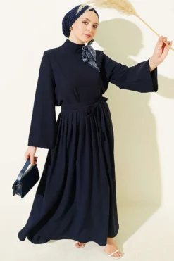 Shawl Collar Skirted Two-Piece Set Navy Blue