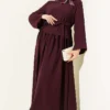 Shawl Collar Skirted Two-Piece Set Plum Großhandel clothing set view 2 - Hicabistan Türkei Fabrik