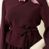 Shawl Collar Skirted Two-Piece Set Plum Großhandel clothing set view 4 - Hicabistan Türkei Fabrik