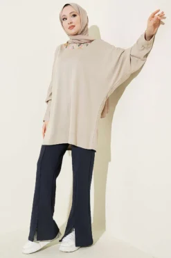 Alternative view of Floral Embroidered Collar Tunic Beige