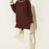 Floral Embroidered Collar Tunic Brown wholesale tunic view 2 - Hicabistan Turkey factory