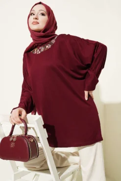 Floral Embroidered Collar Tunic Plum