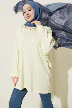 Floral Embroidered Collar Tunic Yellow