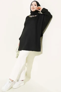 Alternative view of Floral Embroidered Collar Tunic Black