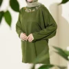 Floral Embroidered Collar Tunic Green