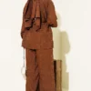 Stone-Embellished Hidden Button Two-Piece Set Brown wholesale clothing set view 3 - Hicabistan Turkey factory