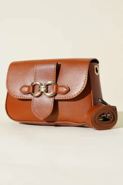 Women’s Handbag with Gold Buckle Tan