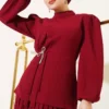 Side Gathered Pleated Skirt Two-Piece Set Burgundy en gros clothing set view 2 - Hicabistan usine Turquie