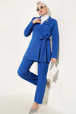 Side Tied Jacket Set Indigo
