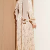 Side Tied Button Jacquard Dress Beige en gros dress view 3 - Hicabistan usine Turquie