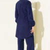Side Tied Velvet Ribbed Two-Piece Set Navy Blue en gros clothing set view 3 - Hicabistan usine Turquie