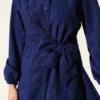 Side Tied Velvet Ribbed Two-Piece Set Navy Blue en gros clothing set view 4 - Hicabistan usine Turquie