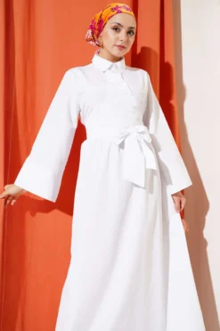Alternative view of Side-Tied Half Cross Button Dress White