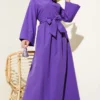 Side-Tied Half Cross Button Dress Purple wholesale dress view 2 - Hicabistan Turkey factory