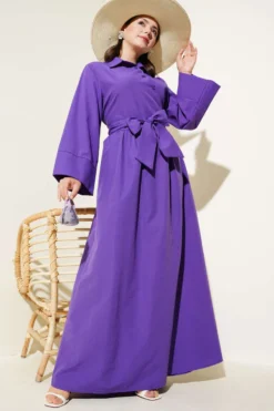 Alternative view of Side-Tied Half Cross Button Dress Purple