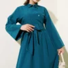 Side-Tied Half Cross Button Dress Petrol wholesale dress view 2 - Hicabistan Turkey factory
