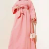 Side-Tied Half Cross Button Dress Powder Pink
