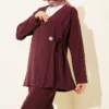 Side Button Tied Modal Two-Piece Set Burgundy wholesale clothing set view 2 - Hicabistan Turkey factory