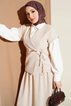 Alternative view of Side Tie Skirt Two-Piece Set Beige