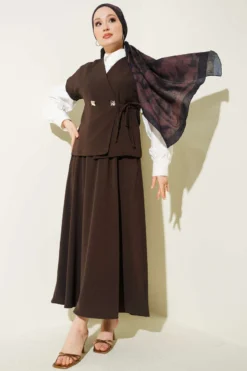 Alternative view of Side Tie Skirt Two-Piece Set Brown