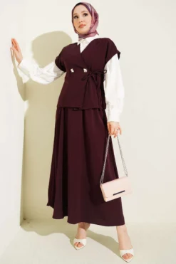 Side Tie Skirt Two-Piece Set Plum
