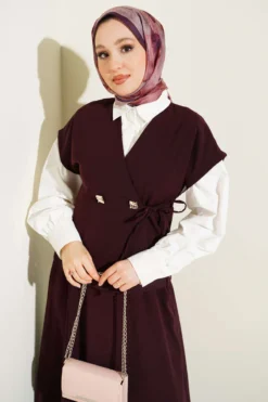 Alternative view of Side Tie Skirt Two-Piece Set Plum