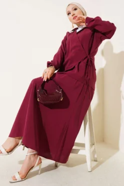 Side Tie Waist Skirt Set Burgundy
