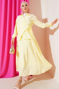 Side Tie Waist Skirt Set Yellow