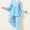Side Tie Crinkled Two-Piece Set Baby Blue wholesale clothing set view 2 - Hicabistan Turkey factory