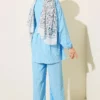 Side Tie Crinkled Two-Piece Set Baby Blue wholesale clothing set view 3 - Hicabistan Turkey factory