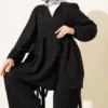 Side Tie Crinkled Two-Piece Set Black